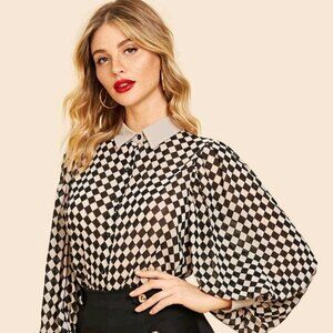 Bishop Sleeve Checkerboard Shirt